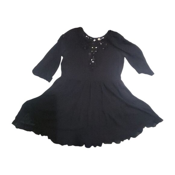 Free People Dresses & Skirts - Free People Black Boho Tunic Mini Dress S Cotton Gauze Lace Goth Witchy Coquette
